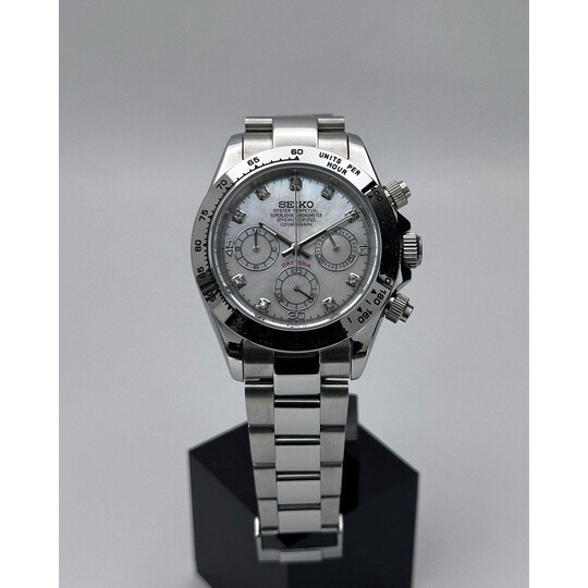Custom Seiko Mod • White MOP Steel Daytona • 39.5mm
